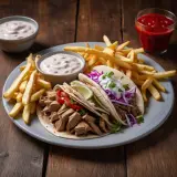 Plato kebab con carne patatas