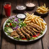 Plato kebab patatas con Ensalada